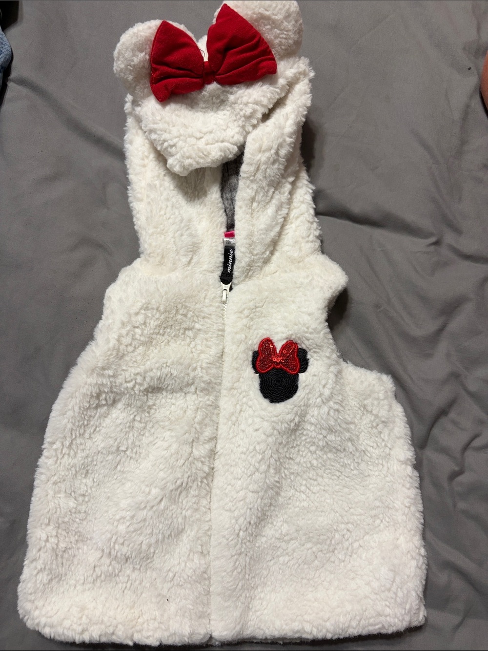 Disney Cream Sherpa Hooded Vest with Red Bow Detail
